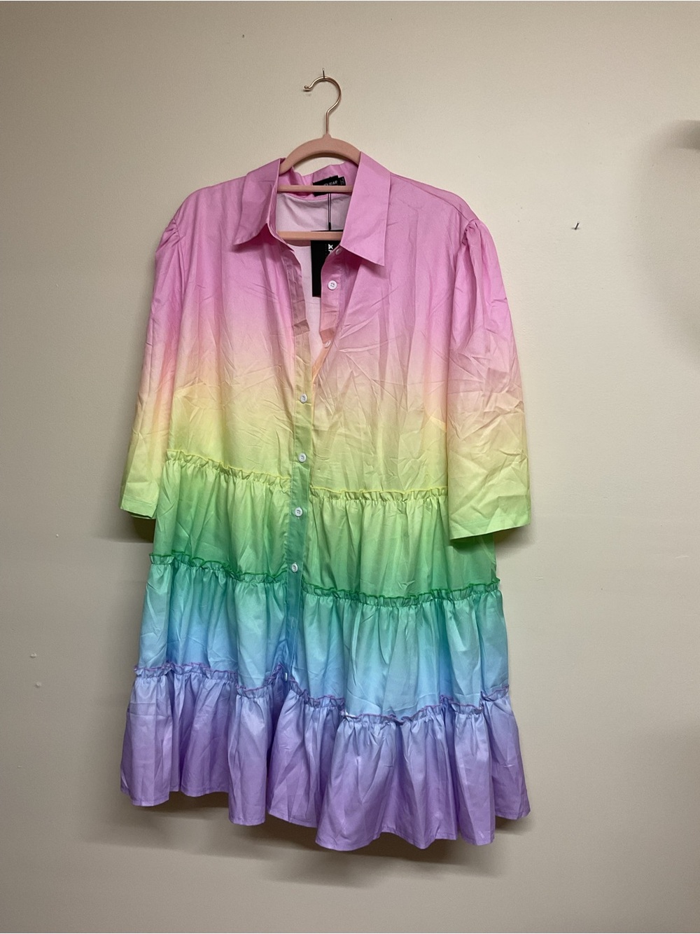 Pastel Rainbow Ombre Tiered Mini Dress - Pink to Purple